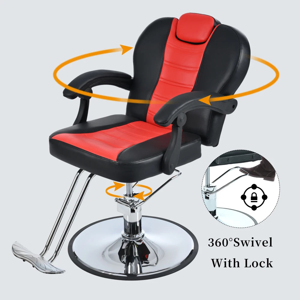 Classic Reclining barber Chair Salon Chair for Hair Stylist with Heavy Duty Hydraulic Pump, 360° Rotation