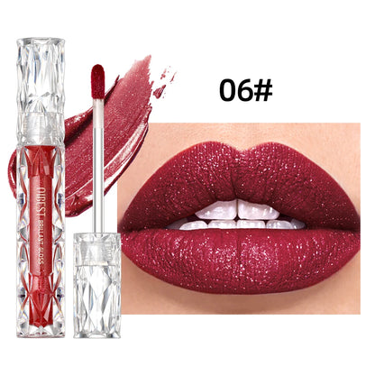 QIBEST Diamond Liquid Lipstick Moisturizing Long-Lasting Purple Sparkling Waterproof Lip Gloss Cosmetics Matte Glitter Lipstick