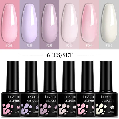 LILYCUTE 6Pcs/Set 7ML Gel DIY Nail Polish Bright Pink Semi Permanent Soak Off UV LED Gel Varnish Nail Art Design Manicure Kit