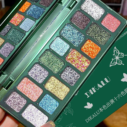 16 Color Green Pearl Eyeshadow Makeup Palette Waterproof Lasting Diamond Glitter Eyeshadow Sparkling Crystal Eye Makeup Cosmetic