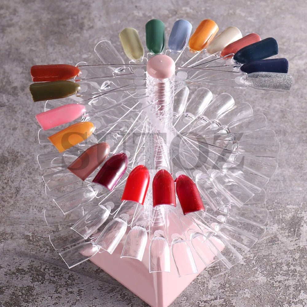 60 Nail Art False Tips Display Stand Spiral Shelf Showing Gel Polish Oval Square Nails Showing Shelf Rack Manicure Practice Tool