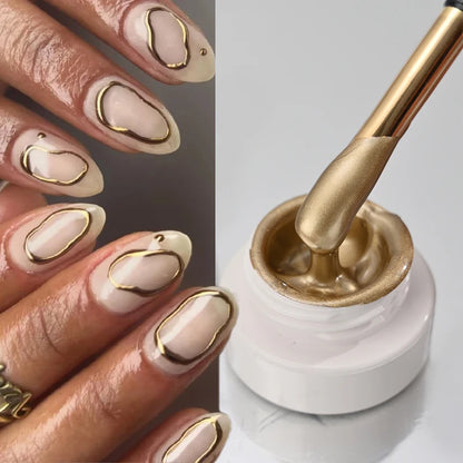 1Box Gold Metallic Painging Gel Nail Polish Super Bright Gold/Silver Mirror Metal Chrome Varnish Drawing French Line Nail Gel*&^