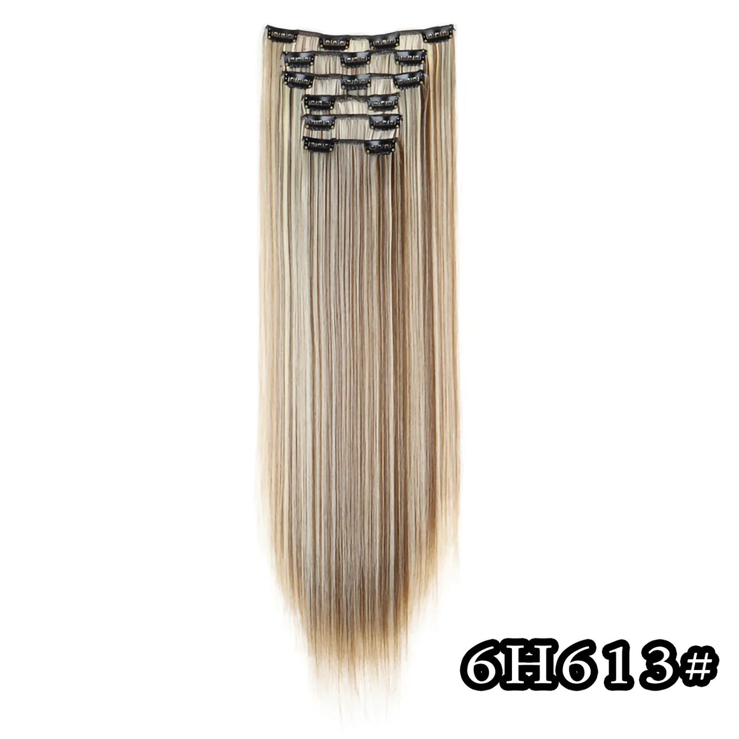 24Inch 16 Clips in Hair Extensions Long Straight Hairstyle Synthetic Blonde Black Hairpieces Heat Resistant False Hair Daily Use