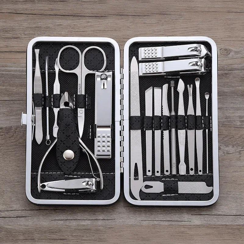 7/8/9/19Pcs Nail Clipper Set Manicure Cutters Stainless Steel File Pedicure Scissors Household Trimming Kit Pedicure Tools