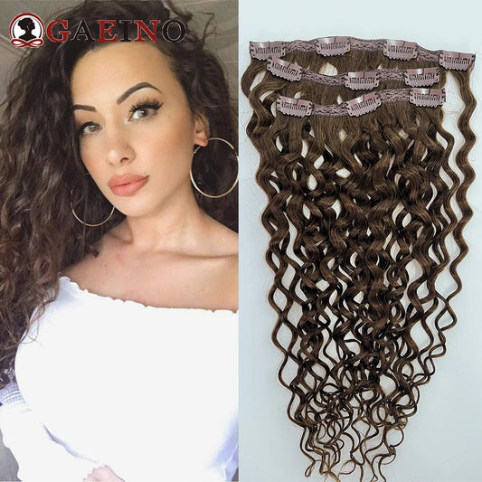 Water Wave Clip In Hair Extensions Human Hair 3Pcs/Set Chestnut Brown Natural Hair Curly Clip Ins Extension For Woman 14-28Inch