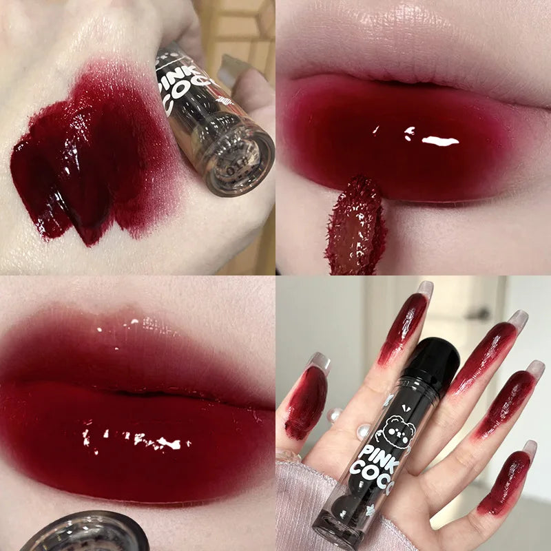 Punk Juice Red Lipgloss Black Mirror Glass Water Light Clear Lip Glaze Waterproof Non Stick Liquid Lipstick Nude Lip Tint Makeup