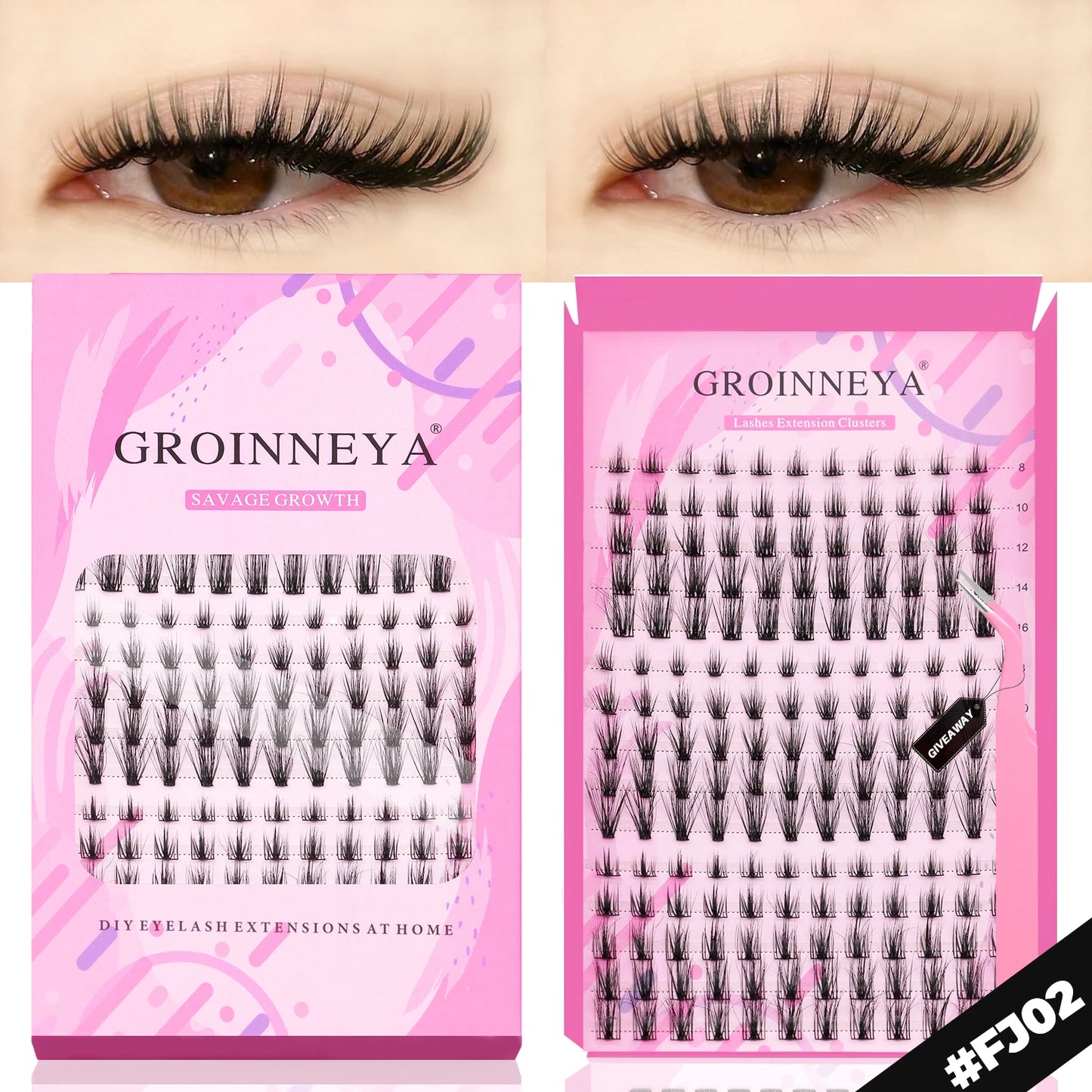 GROINNEYA DIY Lashes Extension Kit Individual Lashes Clusters Faux Mink Eyelash Extension Mix set with Lash Bond and Seal Makeup