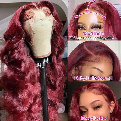 Body Wave Burgundy 13x4 HD Lace Front Human Hair Wigs For Women 99j Bug Red Colored 13x4 HD Lace Frontal Wigs 100% Human Hair