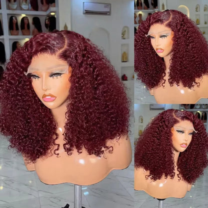 99J Burgundy Curly Short Bob Hair Wigs Human Hair Brazilian Hair 13x4 Deep Wave Lace Frontal Wig Red Colored Lace Front Bob Wigs