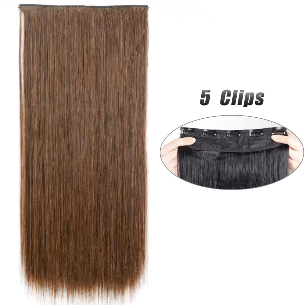 Synthetic 5 Clip In Hair Extensions Long Straight Hairstyle Hairpiece Black Brown Blonde 80CM Natural Fake Hair For Women