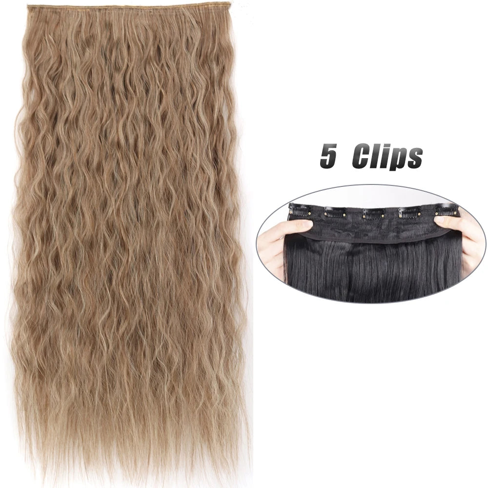 Synthetic 5 Clip In Hair Extensions Long Straight Hairstyle Hairpiece Black Brown Blonde 80CM Natural Fake Hair For Women