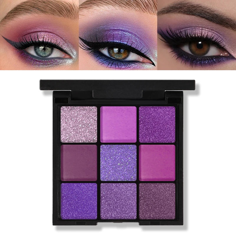 Luxurious Purple Eyeshadow Palette 9 Color Matte and Shimmering violet Eye Makeup for Creating Smoky or Natural Looks Cosmetic