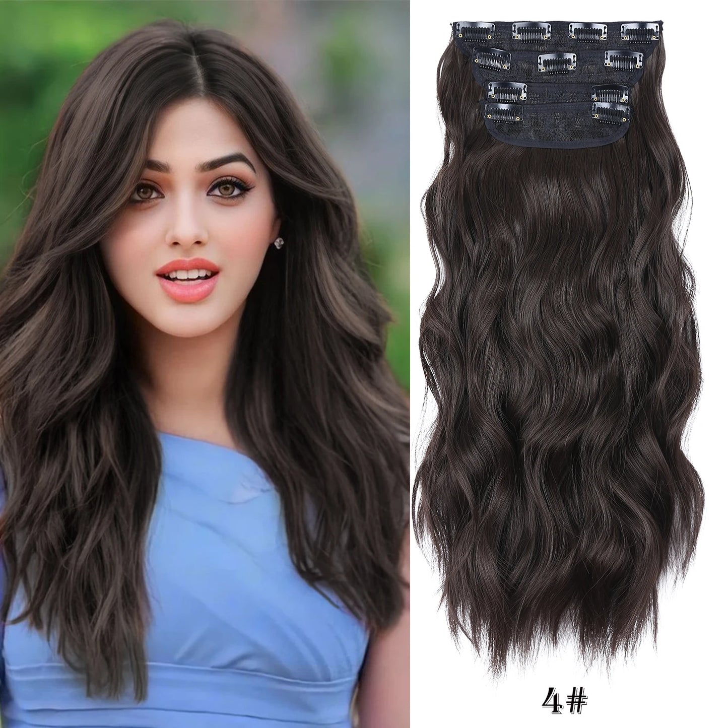 4Pcs/Set 20Inch Synthetic Hair Clip In Long Wavy Thick Hairpieces For Women Full Head Synthetic Hair Extensions Ombre Hairpieces