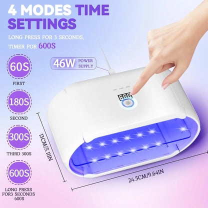 UV LED Nail Lamp 48 LED Double-Sided Foldable Portable UV Light for Gel Nails with Long Time Setting and Digital Display