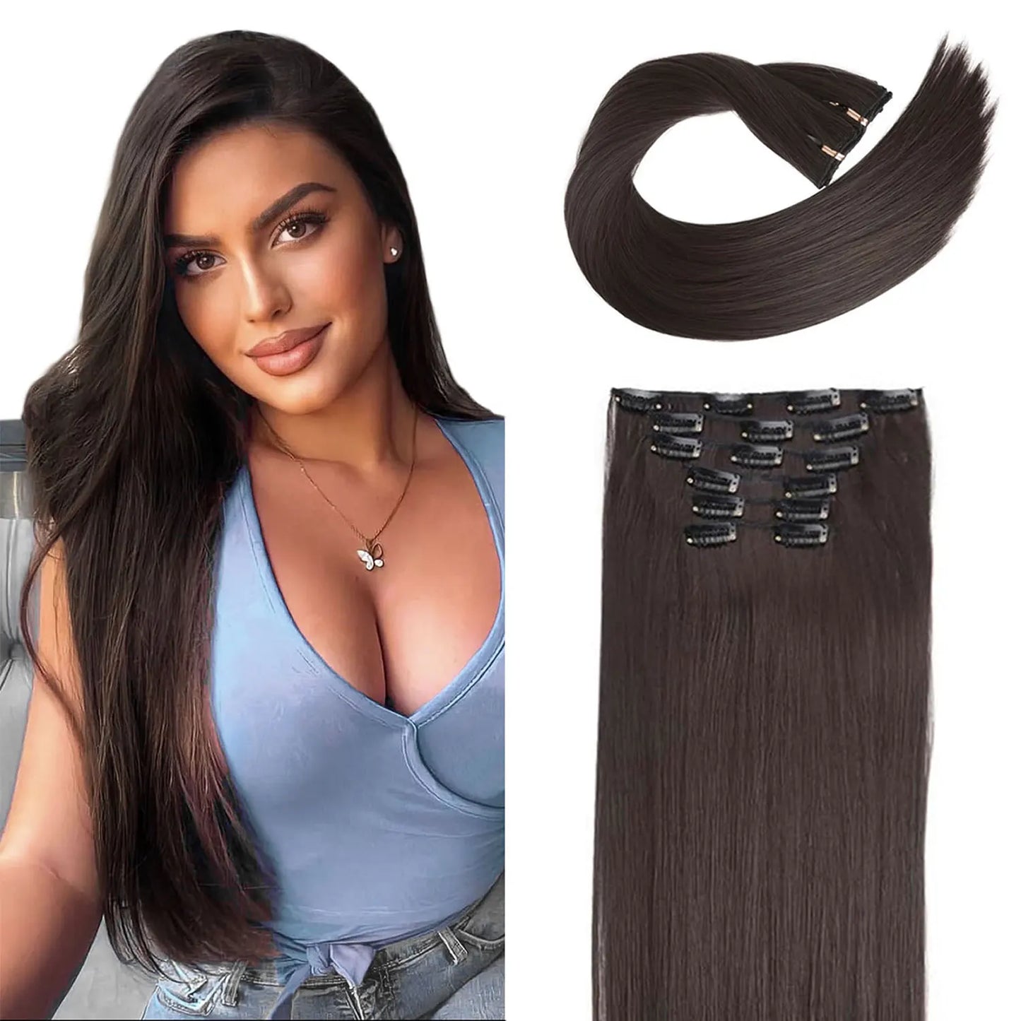 Clip in Hair Extensions Synthetic Hair Extensions for Women Straight Layered Hair Extensions Heat Resistant Long Wavy Daily