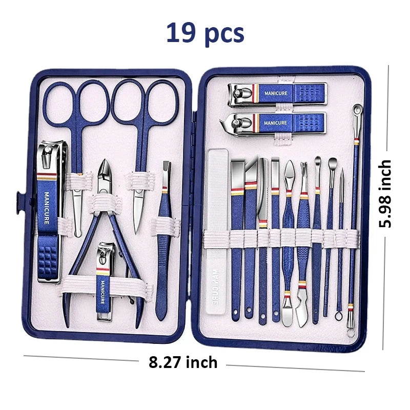 New High-quality 19pcs/set Nail Cutter Set Stainless Steel Nail Clippers Set Manicure Kits Scissors Makeup Beauty Tool