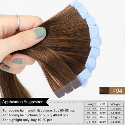 Mini Tape Hair Extensions Human Hair Natural Tape in Hair Extentions 3x0.8cm Invisible Tape 10pcs/pack For Side Hair