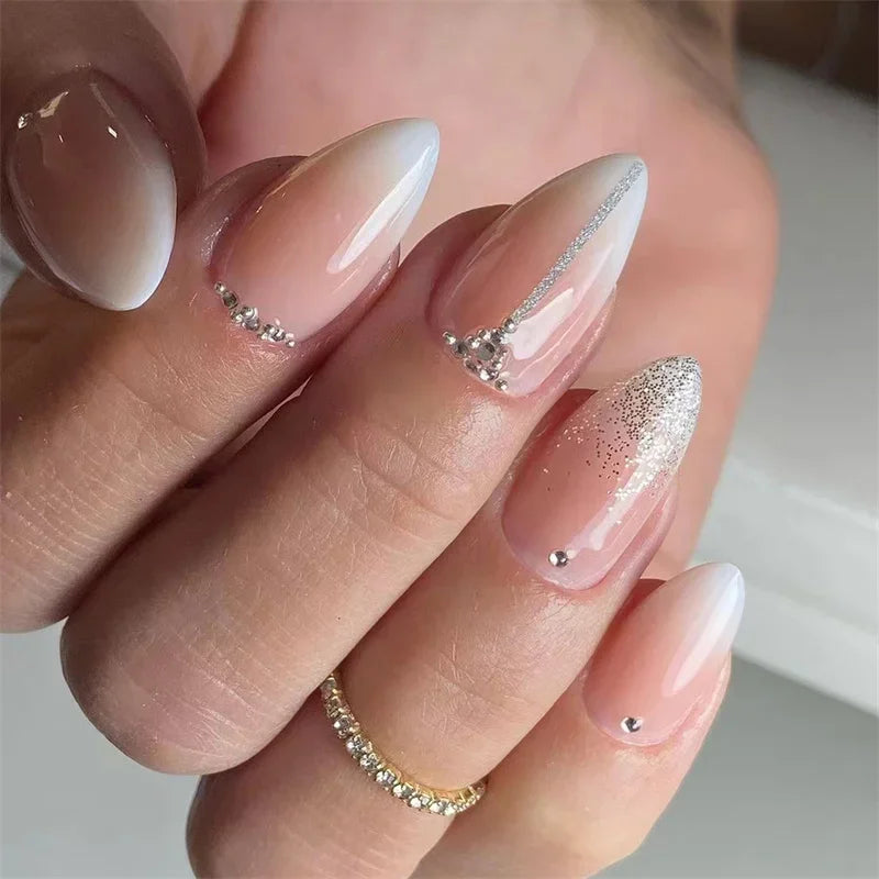 24Pcs Cute Oval False Nails Reusable And Adhesives Aesthetic False Almond Nails Complete Nail Kit Acrylic Press On Set For Gel