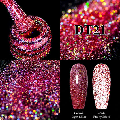 MEET ACROSS 7ml Red Metallic Color Gel Nail Polish Red Gold Silver Semi permanent Soak Off UV Gel Varnish Nail Art For Manicure