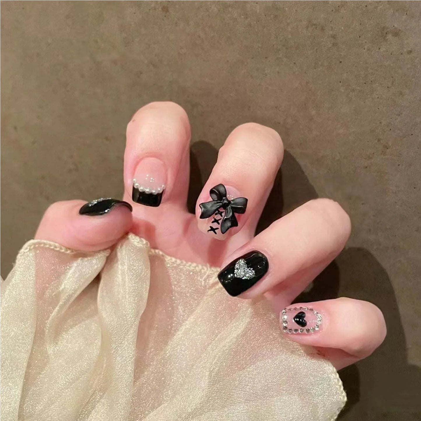 White French Press on Nails 3D Bowknot Fake Nails Tips Full Cover Wearable False Nails for Women and Girls DIY Manicure 24Pcs