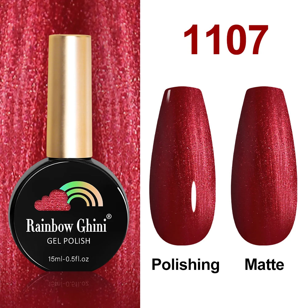 Rainbow Ghini 15ml Glitter Dark Red Gel Nail Polish Semi-Permanent Varnish UV Pale Red Nail Gel Art Supplies for Professionals