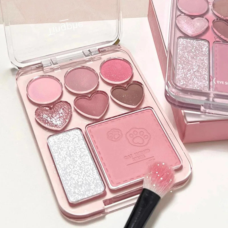 8-Color Pink Orange Eyeshadow Palette Facial Blusher Highlighter Brightening Lasting Heart-shaped Eye Shadow Makeup Cosmetics