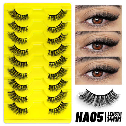 GROINNEYA Half Fake Eyelashes Half Lashes Soft Natural Cat Eye Lashes Natural Look nvisible Band Eyeashe Fluffy Eyelashes