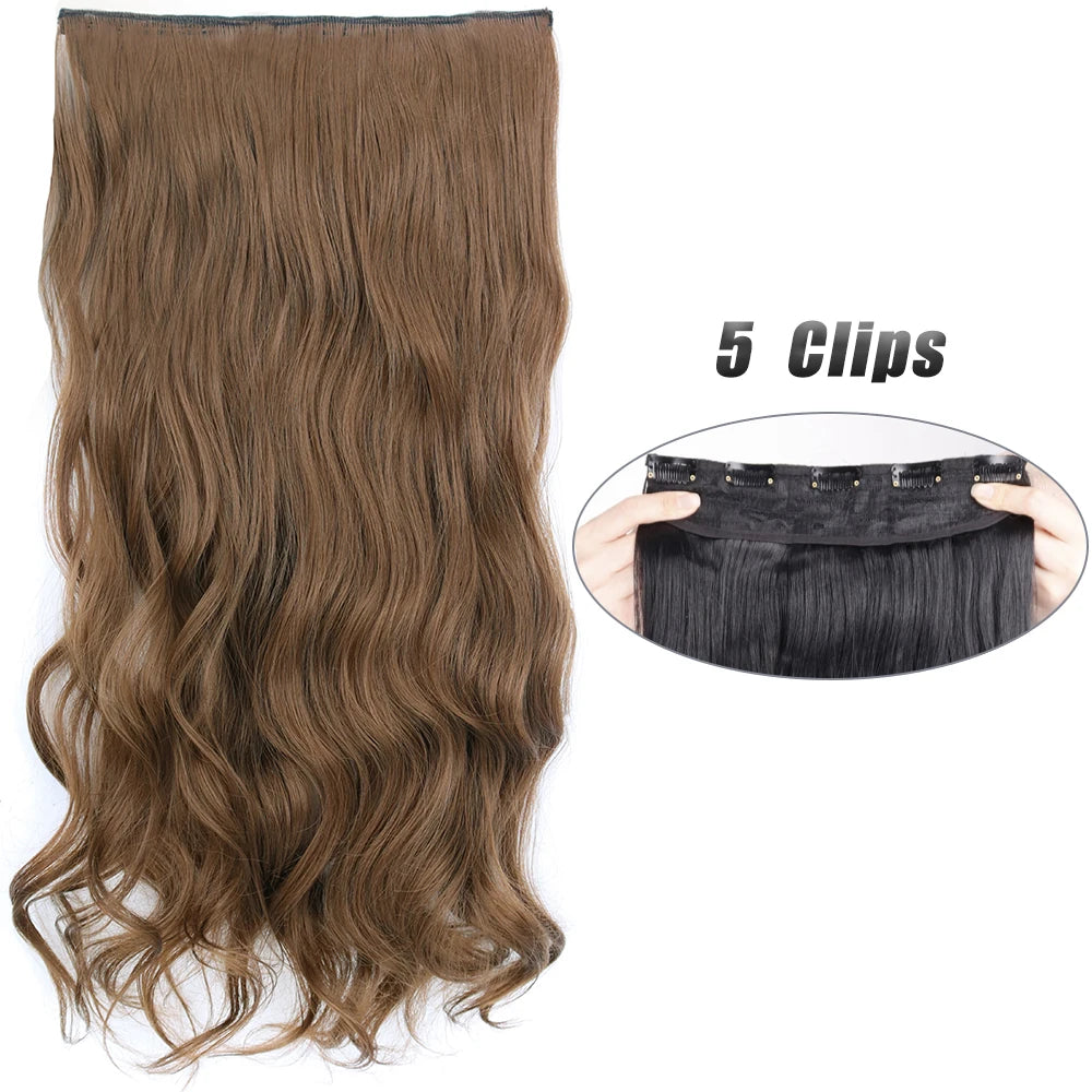 Synthetic 5 Clip In Hair Extensions Long Straight Hairstyle Hairpiece Black Brown Blonde 80CM Natural Fake Hair For Women