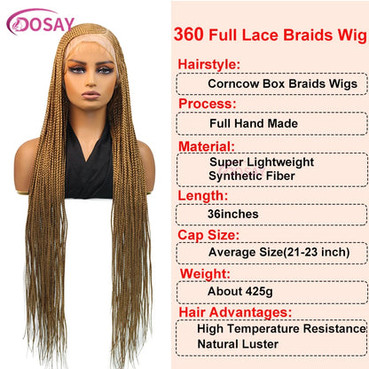 36" Cornrow Box Braided Wigs 613 Blonde Synthetic Wig for Women High Quality Side Part Braided Full Lace Front Wig Faux Locs Wig