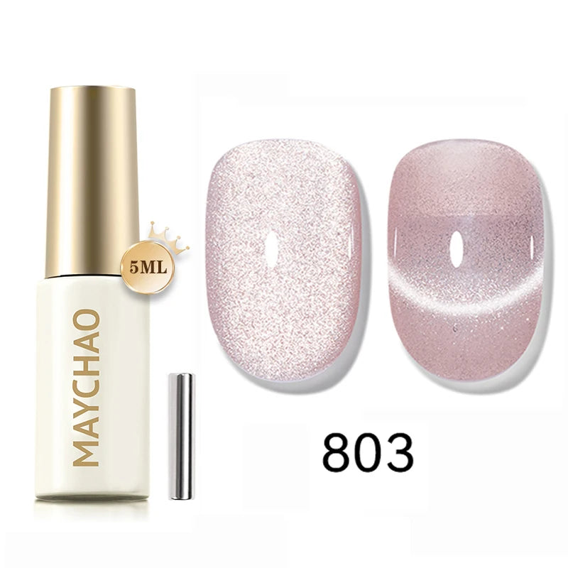 MAYCHAO 5ml Cat Eye Magnetic Gel Nail Polish Shiny Glitter Gel Lacquer Semi Permanent Soak Off UV LED Varnish Manicure Nail Art