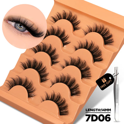 GROINNEYA Cat Eye Lashes Fluffy Faux Mink Lashes 8D Volume Wispy Long Lashes Fake Eyelash Russian Strips 5 Pairs Pack Makeup