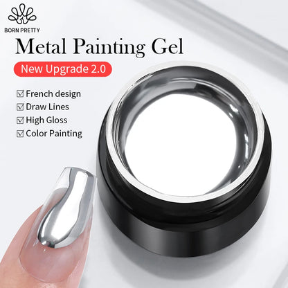 BORN PRETTY 5ml Metallic Painting Gel Polish Strong Silver Effection Nail Art Soak Off Gel Nail Polish Silver Mirror Gel