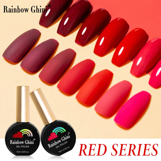 Rainbow Ghini 15ml Glitter Dark Red Gel Nail Polish Semi-Permanent Varnish UV Pale Red Nail Gel Art Supplies for Professionals