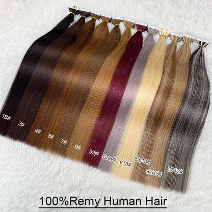 Tape In Human Hair Extensions Straight Human Hair 40pcs/Pack European Remy Straight Invisible Tape-Ins Adhesive Hair Extensions