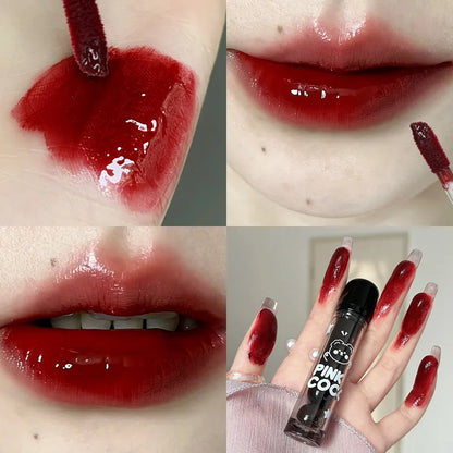 Punk Juice Red Lipgloss Black Mirror Glass Water Light Clear Lip Glaze Waterproof Non Stick Liquid Lipstick Nude Lip Tint Makeup