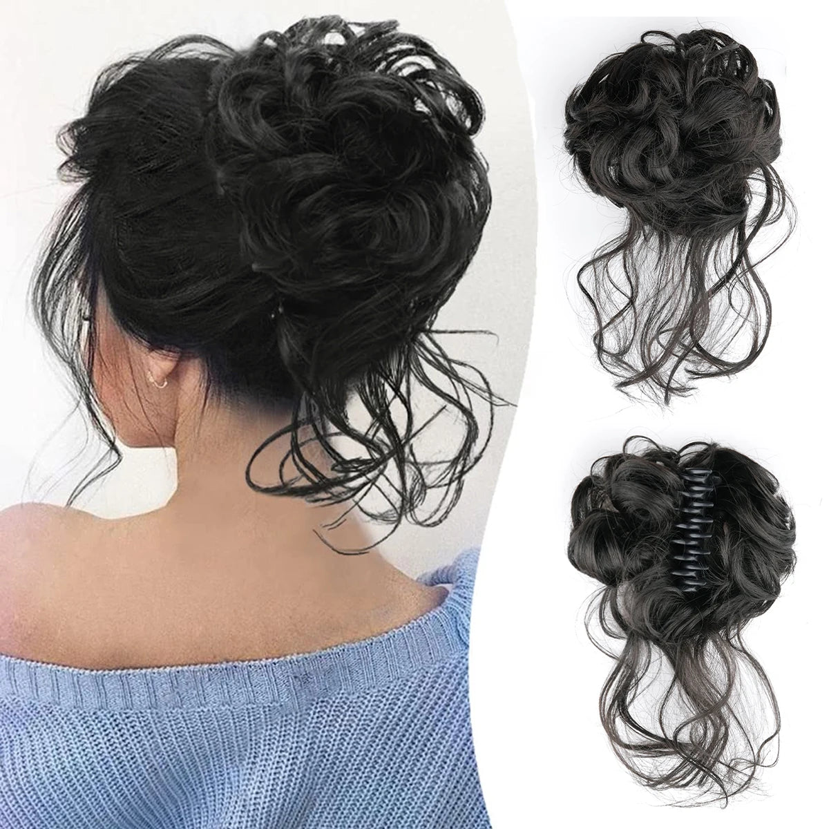 Chorliss Synthetic Claw Chignon Women Messy Curly Fluffy Hair Bun Clip In Ponytail Hair Extensions Natural False Hairpieces