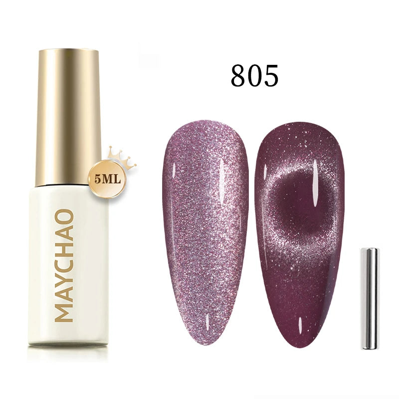 MAYCHAO 5ml Cat Eye Magnetic Gel Nail Polish Shiny Glitter Gel Lacquer Semi Permanent Soak Off UV LED Varnish Manicure Nail Art