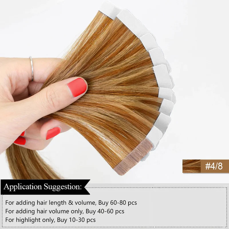 Tape In Human Hair Extensions Straight Human Hair 40pcs/Pack European Remy Straight Invisible Tape-Ins Adhesive Hair Extensions