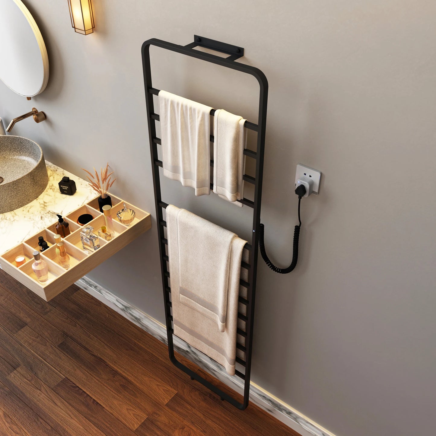 Bathroom Fittings Electric Heated Towel Rack, No Drilling.Stainless Steel Sterilizing Smart Towel Dryer,Towel Warmer