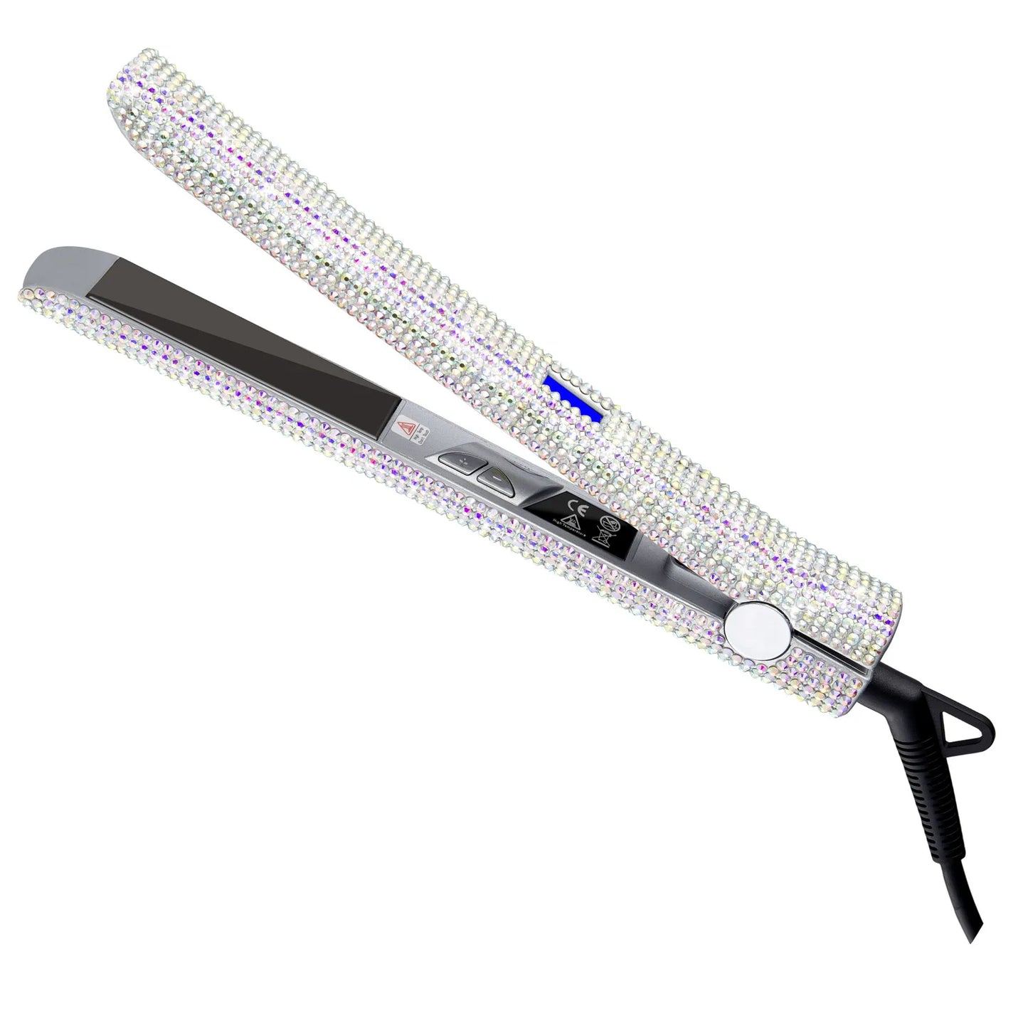 Professional Hair Straightener Titanium Flat Iron Rhinestone Straightening Iron Salon High Heat 470F Dual Voltage LCD Display