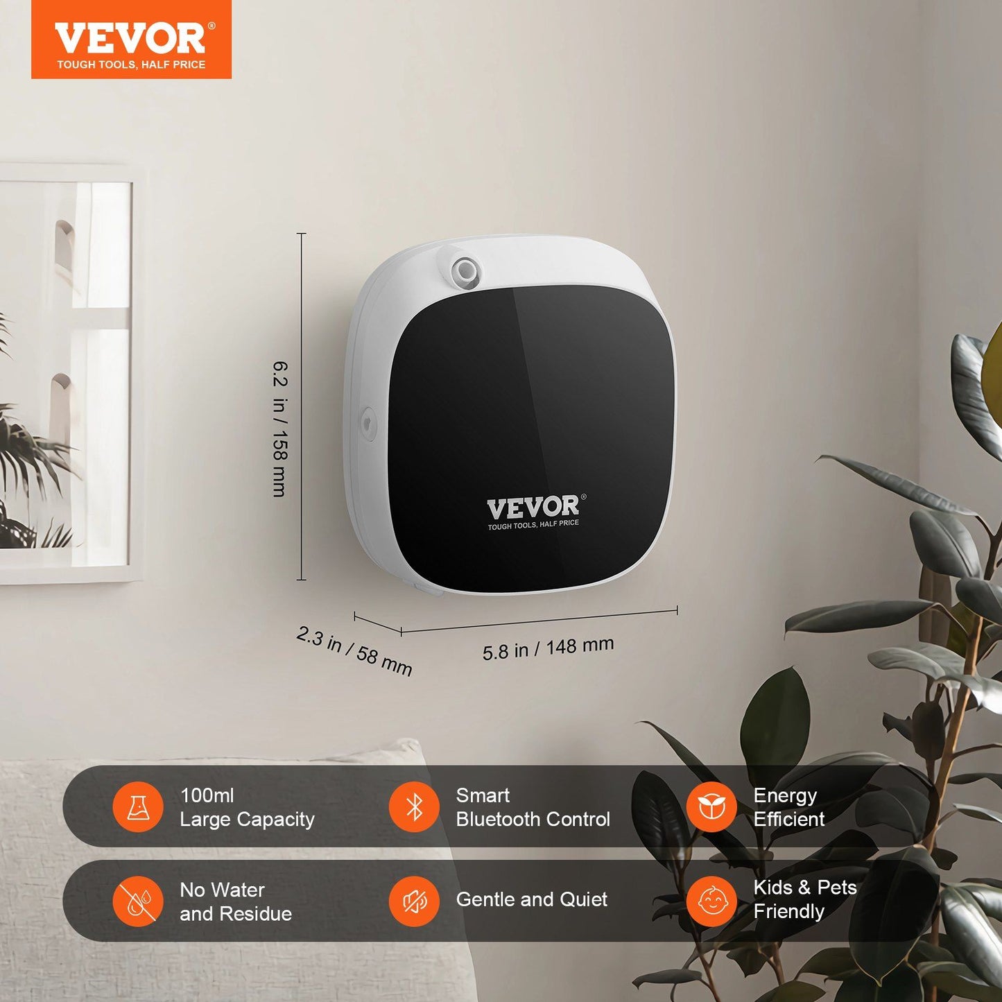 VEVOR Scent Air Machine for Home, 100ML with Cold Air Technology, Waterless Smart Essential Oil Diffuser with USB & Battery Powered, Cover Up to 1000 Sq.Ft for Living Room, Bath Room, Spa